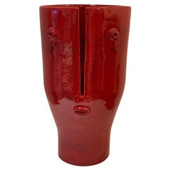 Shiny Red Ceramic Vase "Idole" Signed by French Ceramist Dalo
