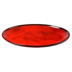 Shiny Red Mid Century Vintage Ceramic Plate by Gerard Hofmann Vallauris Pottery