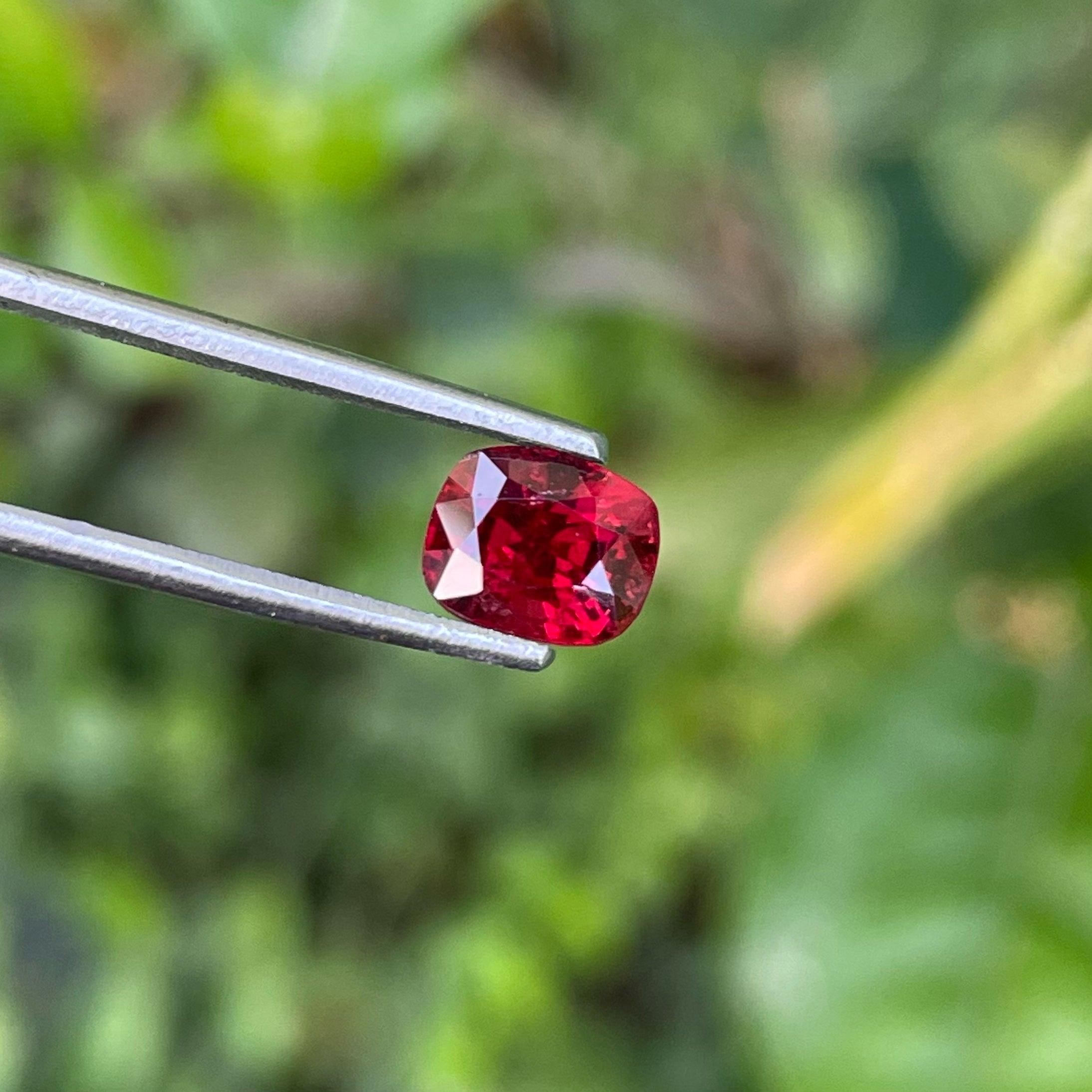 Shiny Red Spinel Stone, available for sale at wholesale price, cushion-cut,1.17 carats, natural high quality, Loose Spinel stone From Burma.

Prodcut Information:
GEMSTONE TYPE	Shiny Red Spinel Stone
WEIGHT	1.17 carats
DIMENSIONS	6.3 x 5.2 x 4.2