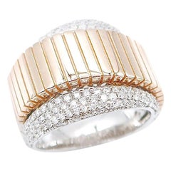 layered diamond rings Shiny Ribbed Band Layered Diamond Pavé White and Rose Gold Ring