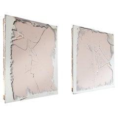 "Shiny" Sculpture Contemporary Mirror 70 Cm, Art Glass Silvering, Rose Color