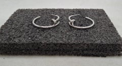 Shiny silver pave diamonds oxidized sterling silver open nail hoops earring