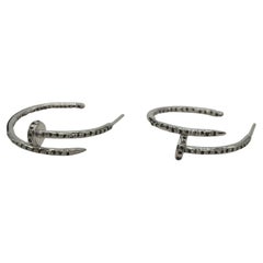 Shiny silver pave diamonds oxidized sterling silver open nail hoops earring