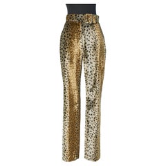 Shiny velvet trouser with animal print and belt Sonia Rykiel