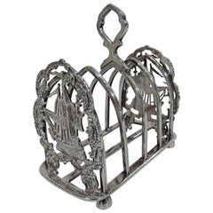 Ancien porte-toast anglais Galleon en argent sterling de style Ship Ahoy