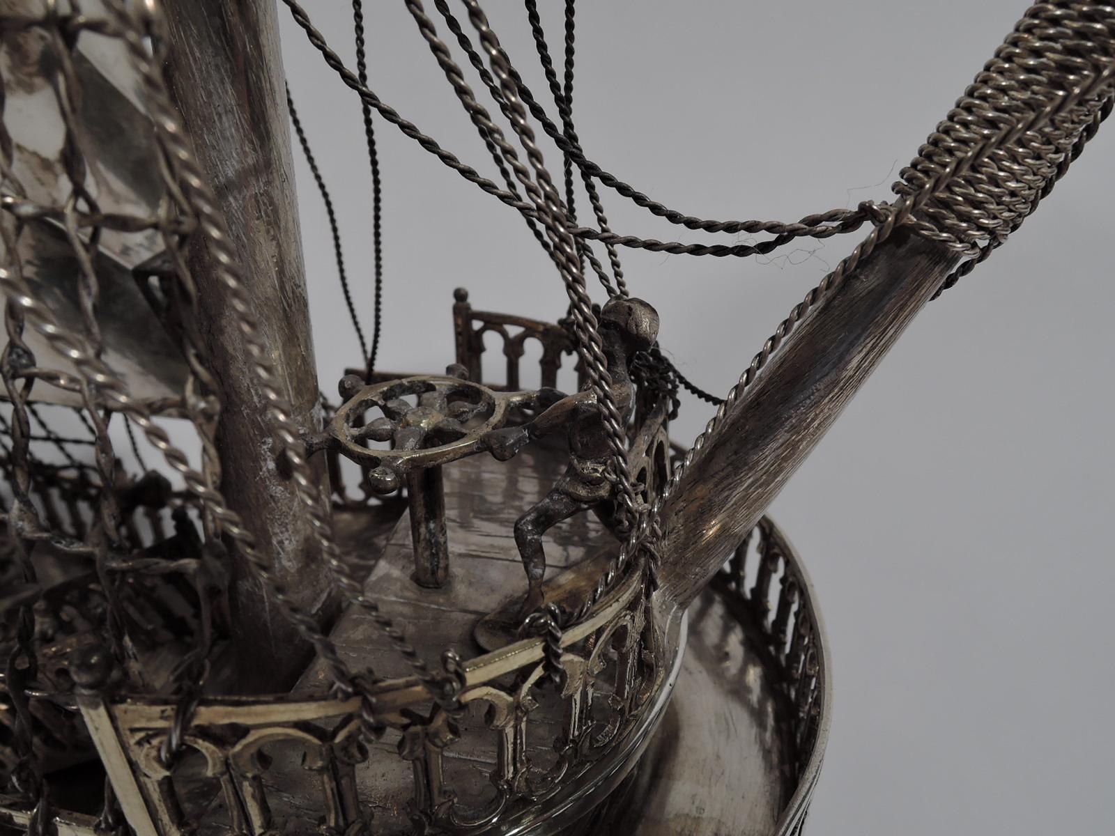 Ship Ahoy, Antique Sterling Silver 3-Mast Galleon Nef 2