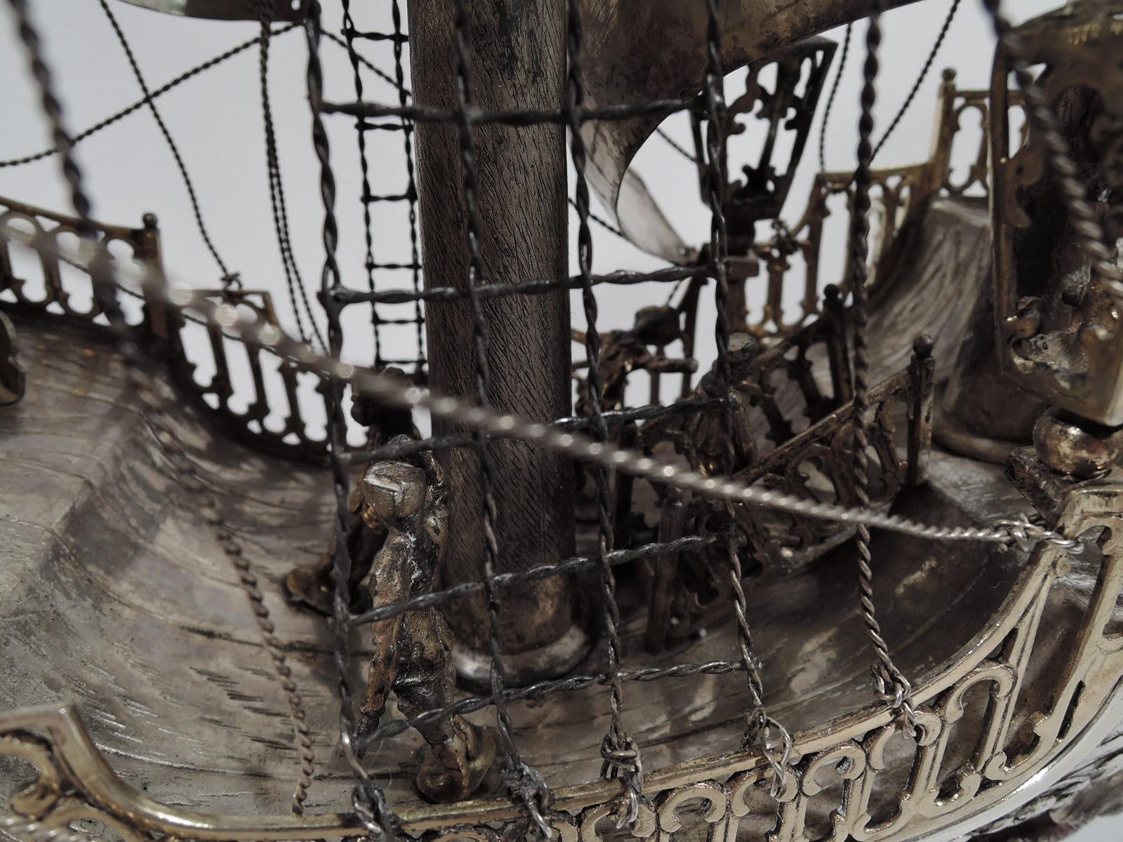 Ship Ahoy, Antique Sterling Silver 3-Mast Galleon Nef 3