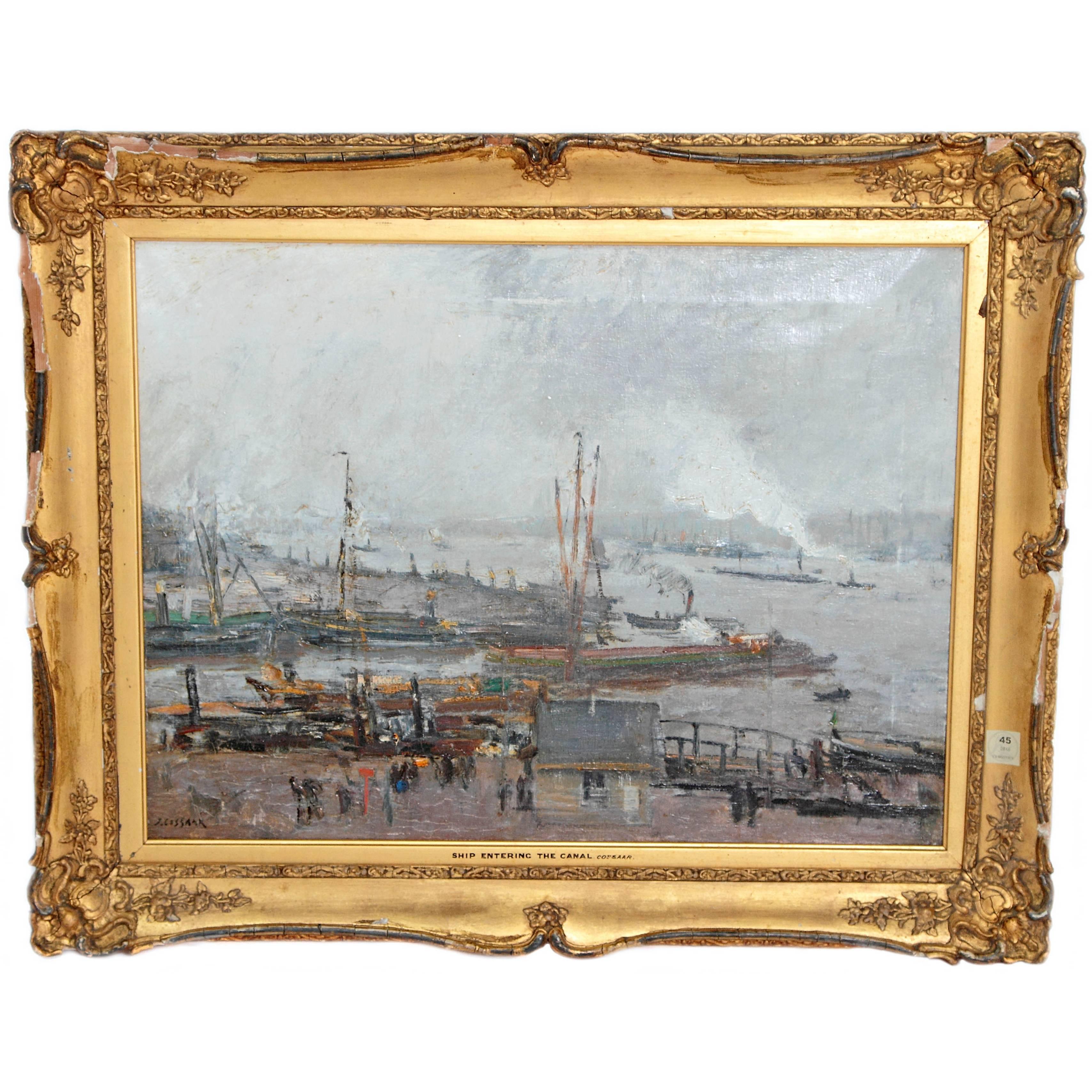 "Ship Entering the Canal" by Dutch Artist Cossaar For Sale