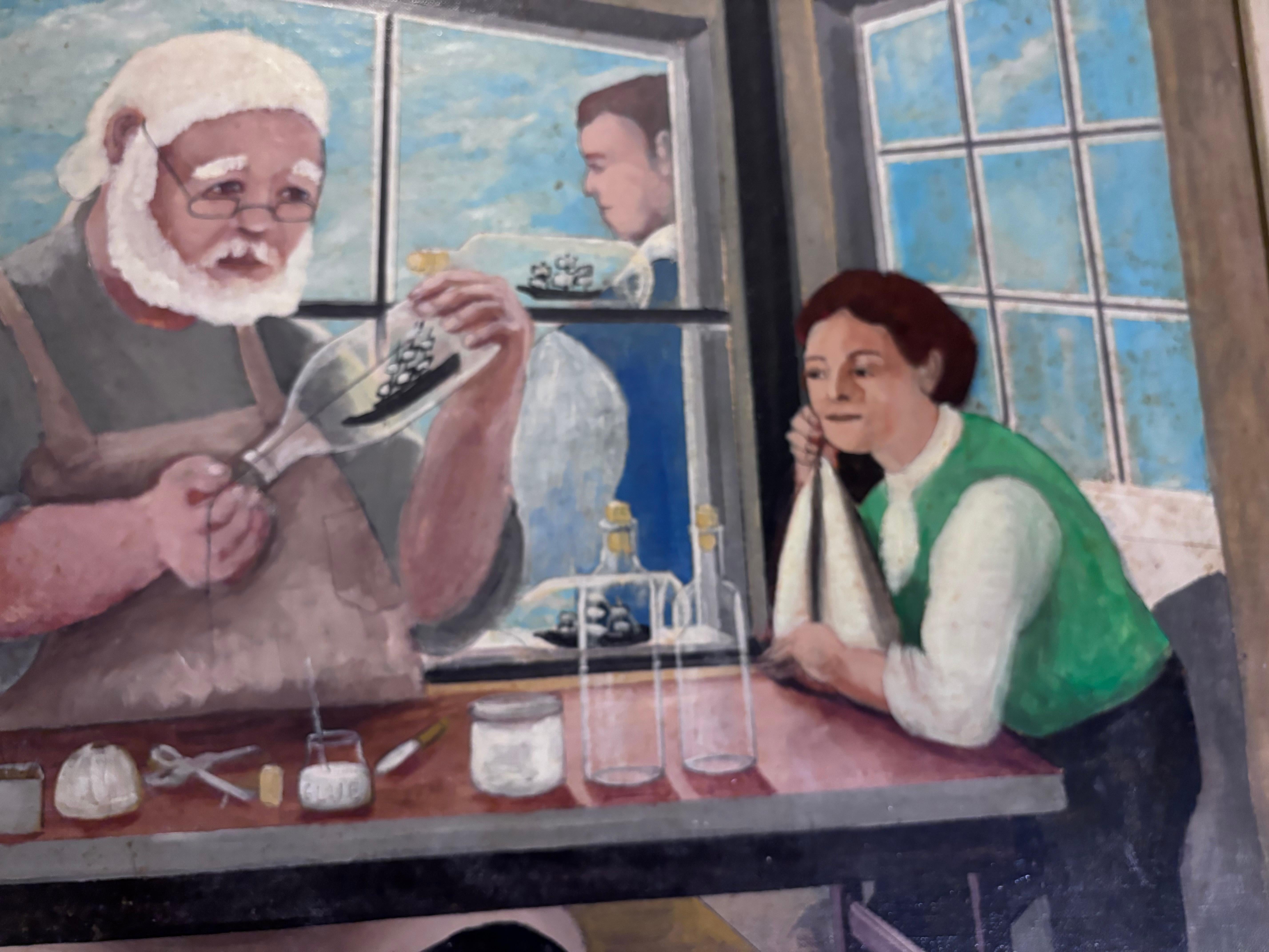 Ship In A Bottle Master Maker Painting Outsider Folk Artist Gloria Laposka In Good Condition For Sale In South Burlington, VT