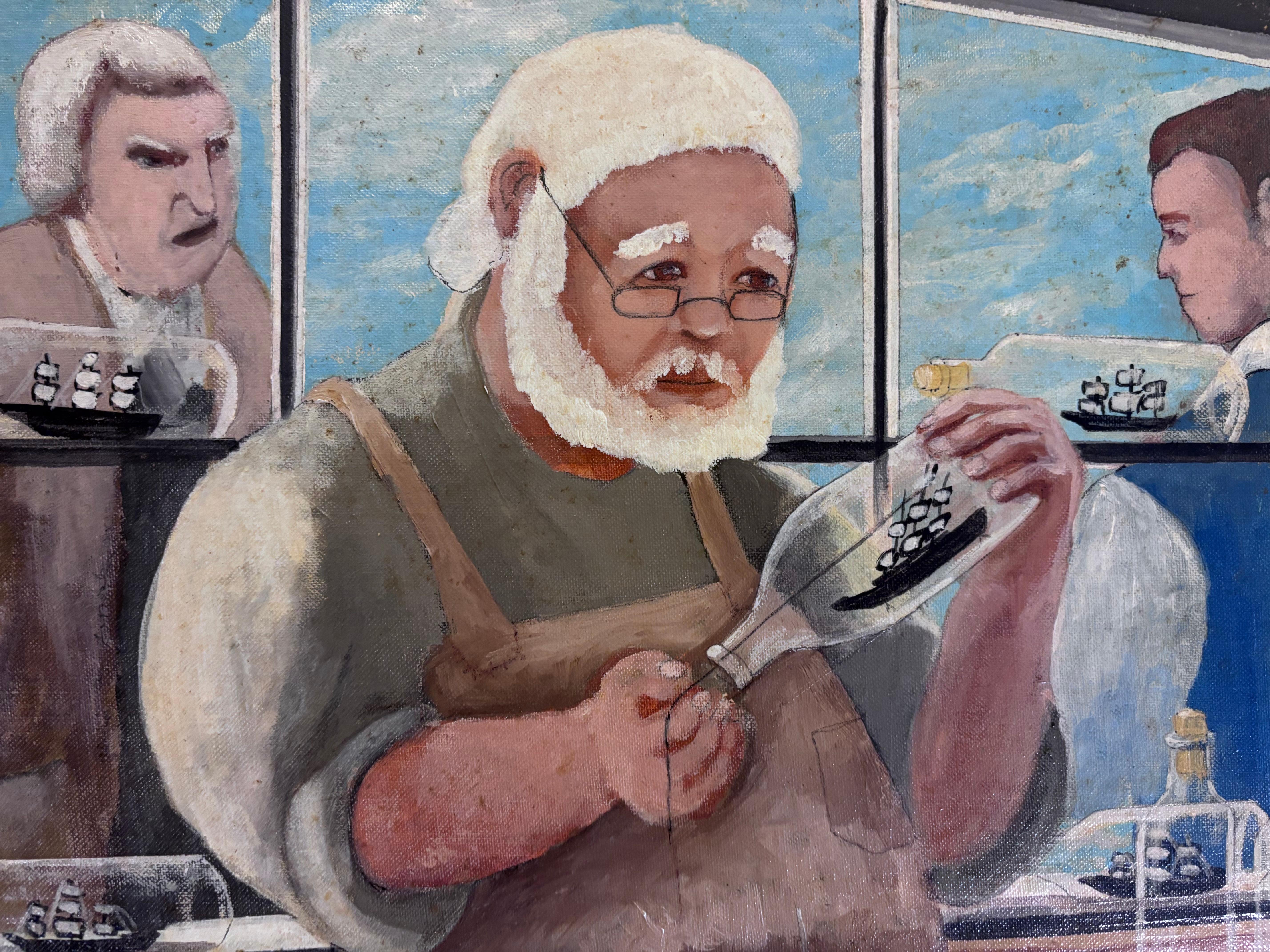 20th Century Ship In A Bottle Master Maker Painting Outsider Folk Artist Gloria Laposka For Sale