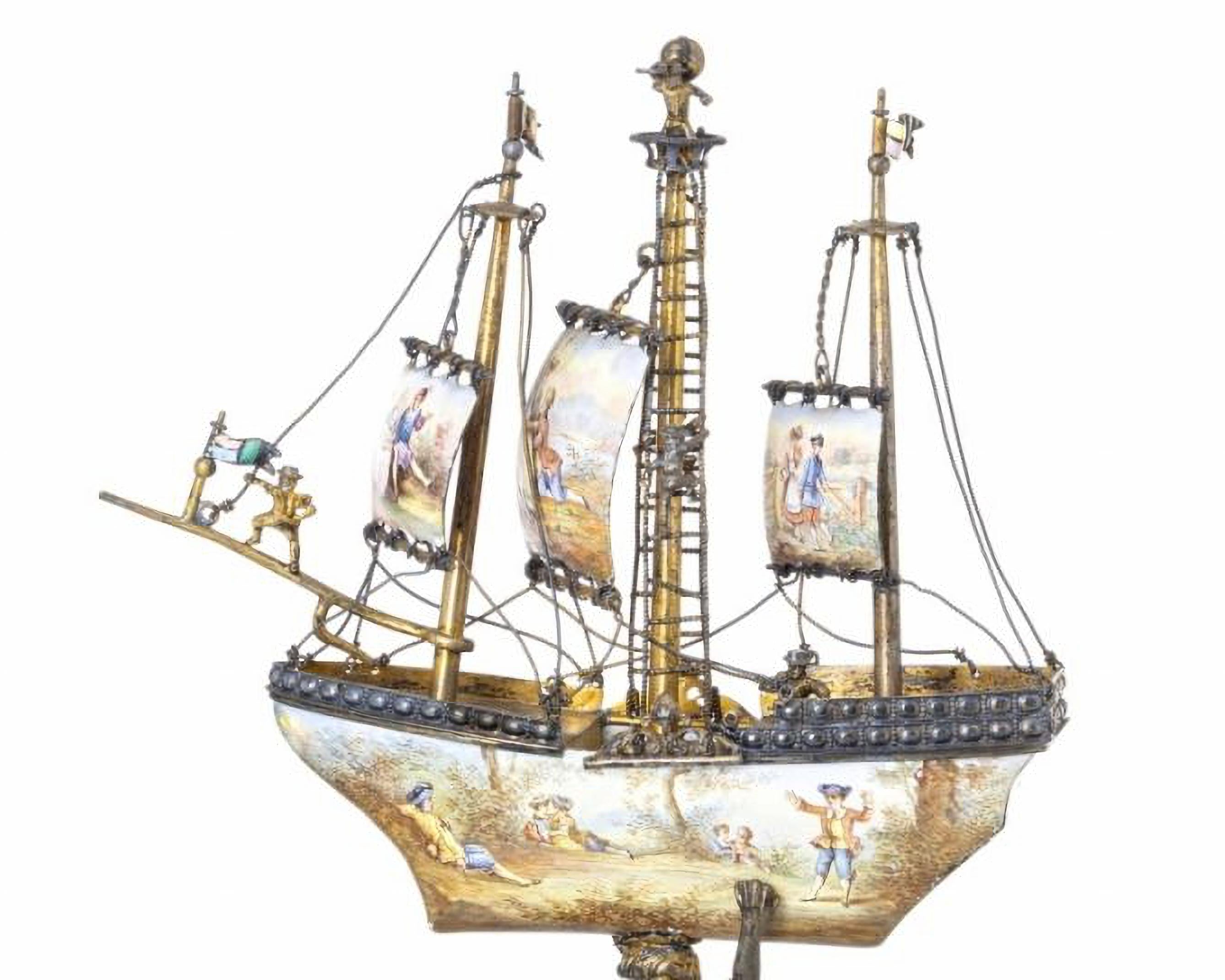 Baroque Ship in Silver Austro-Hungarian, 19th Century in the Manner of Ludwig Pollitzer For Sale