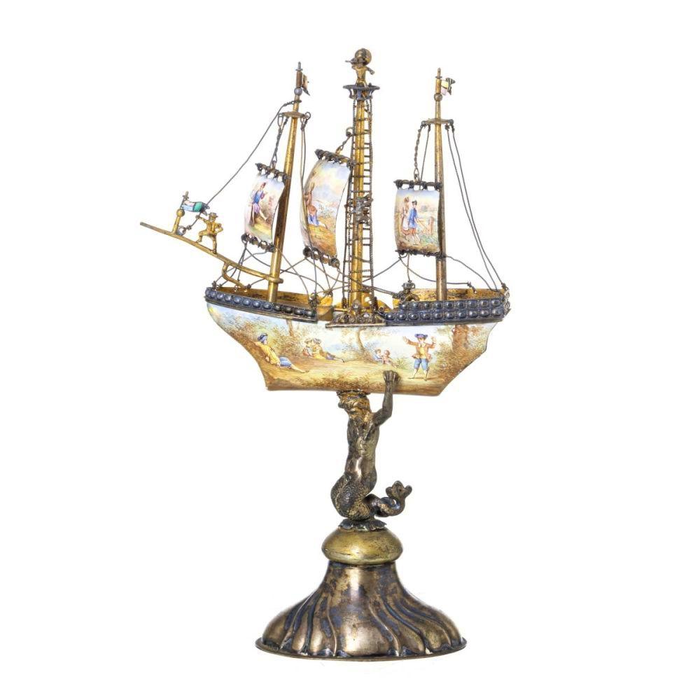 Austrian Ship in Silver Austro-Hungarian, 19th Century in the Manner of Ludwig Pollitzer For Sale