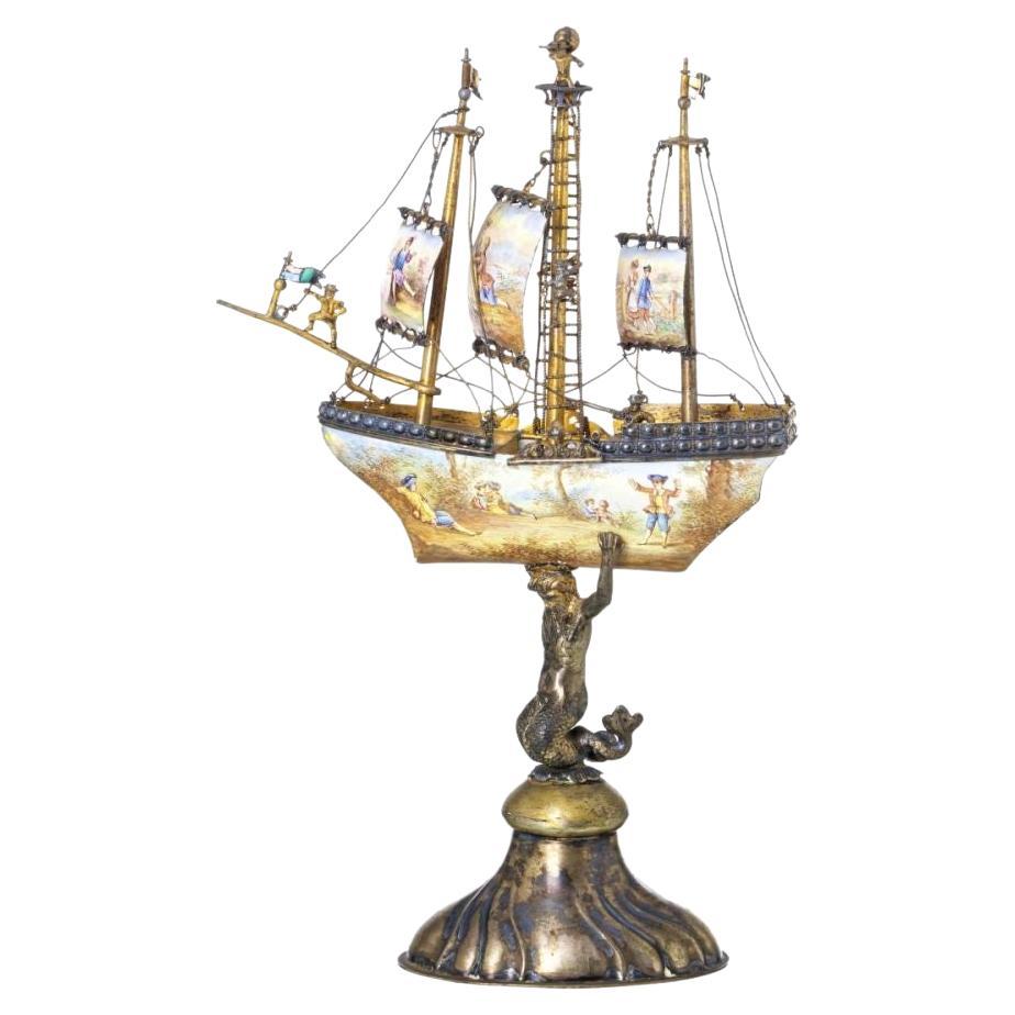 Ship in Silver Austro-Hungarian, 19th Century in the Manner of Ludwig Pollitzer For Sale