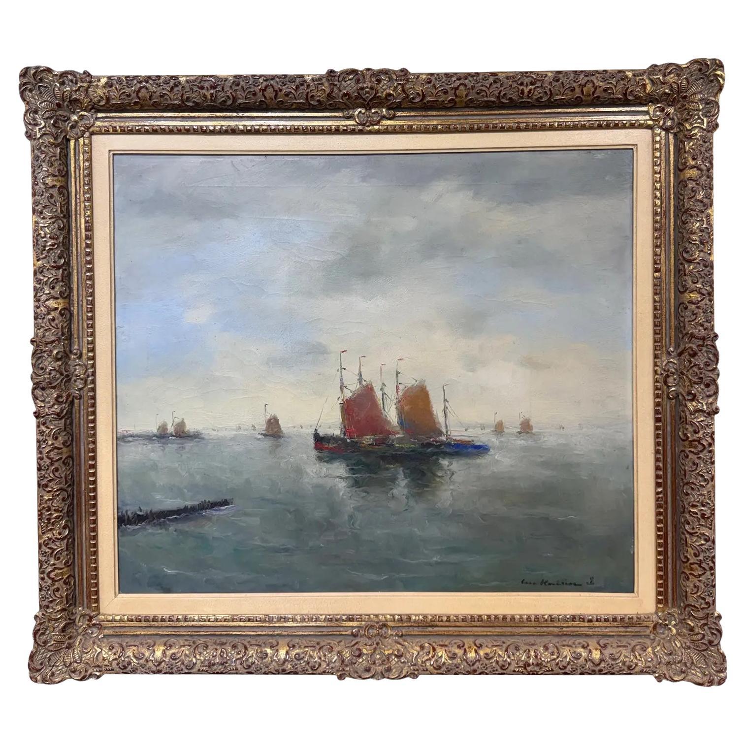 Ship Leaving Harbor Oil Painting