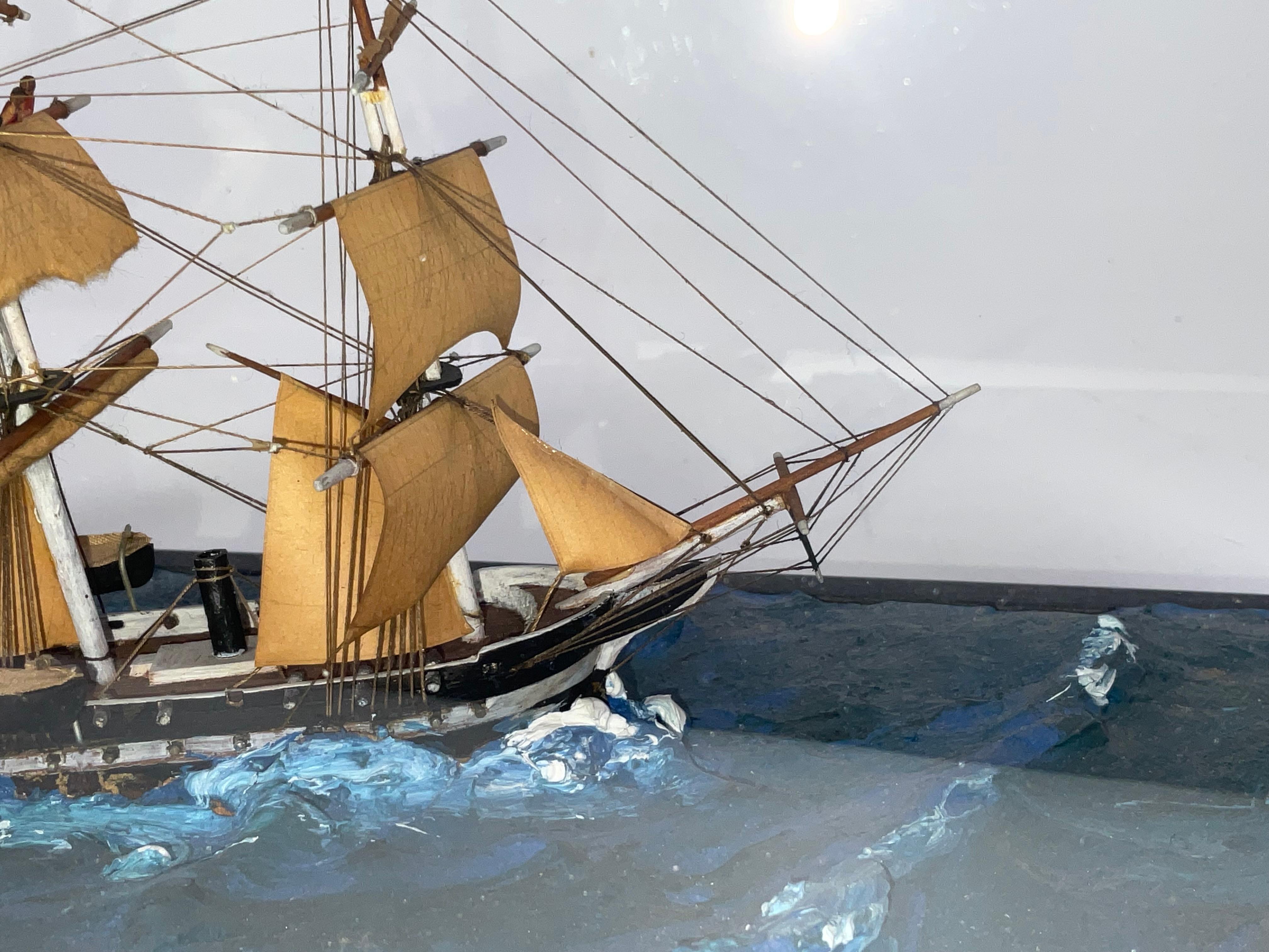 Bois Modèle de bateau Diorama d'un navire à gréement complet en vente