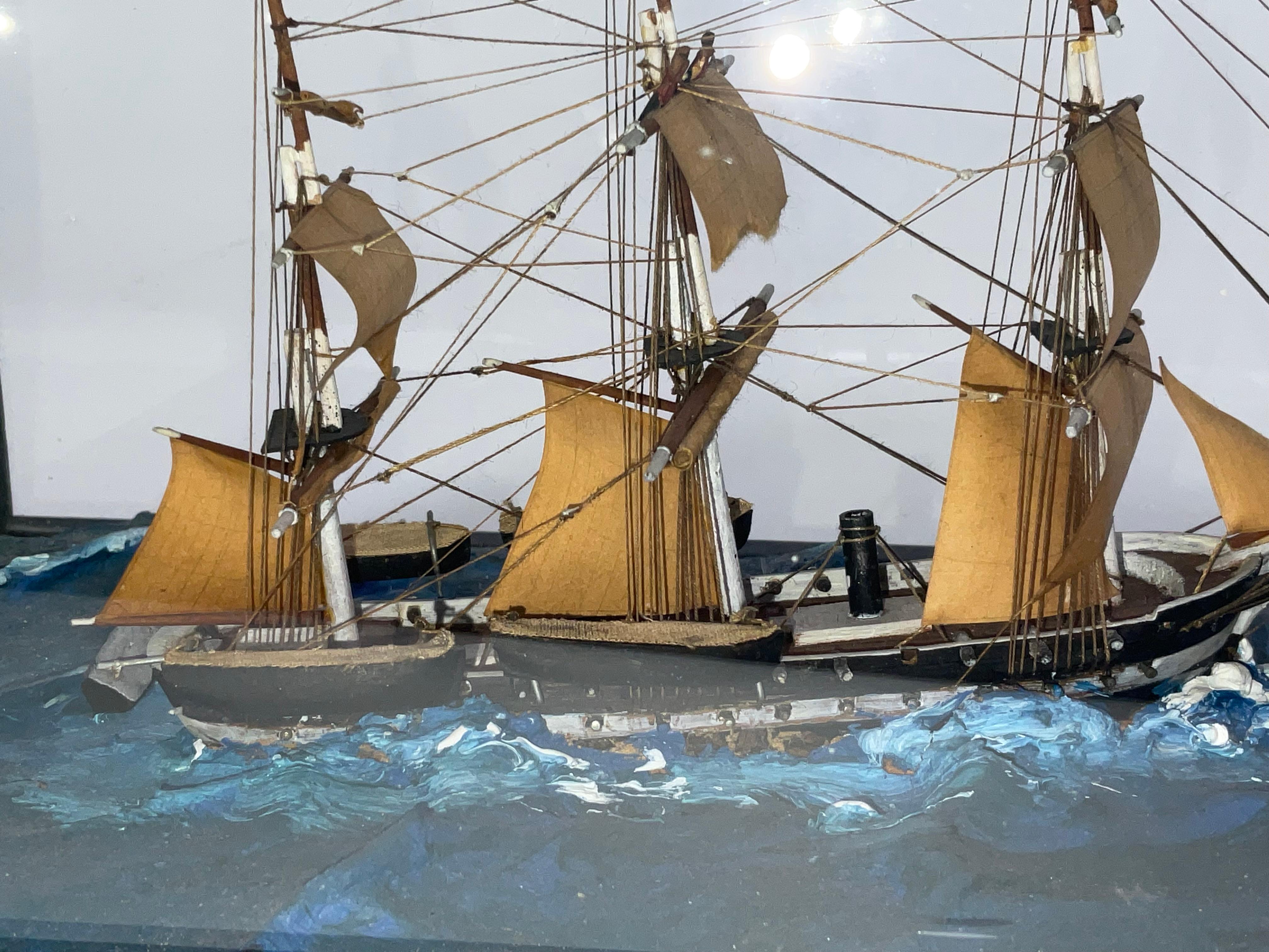 Modèle de bateau Diorama d'un navire à gréement complet en vente 1