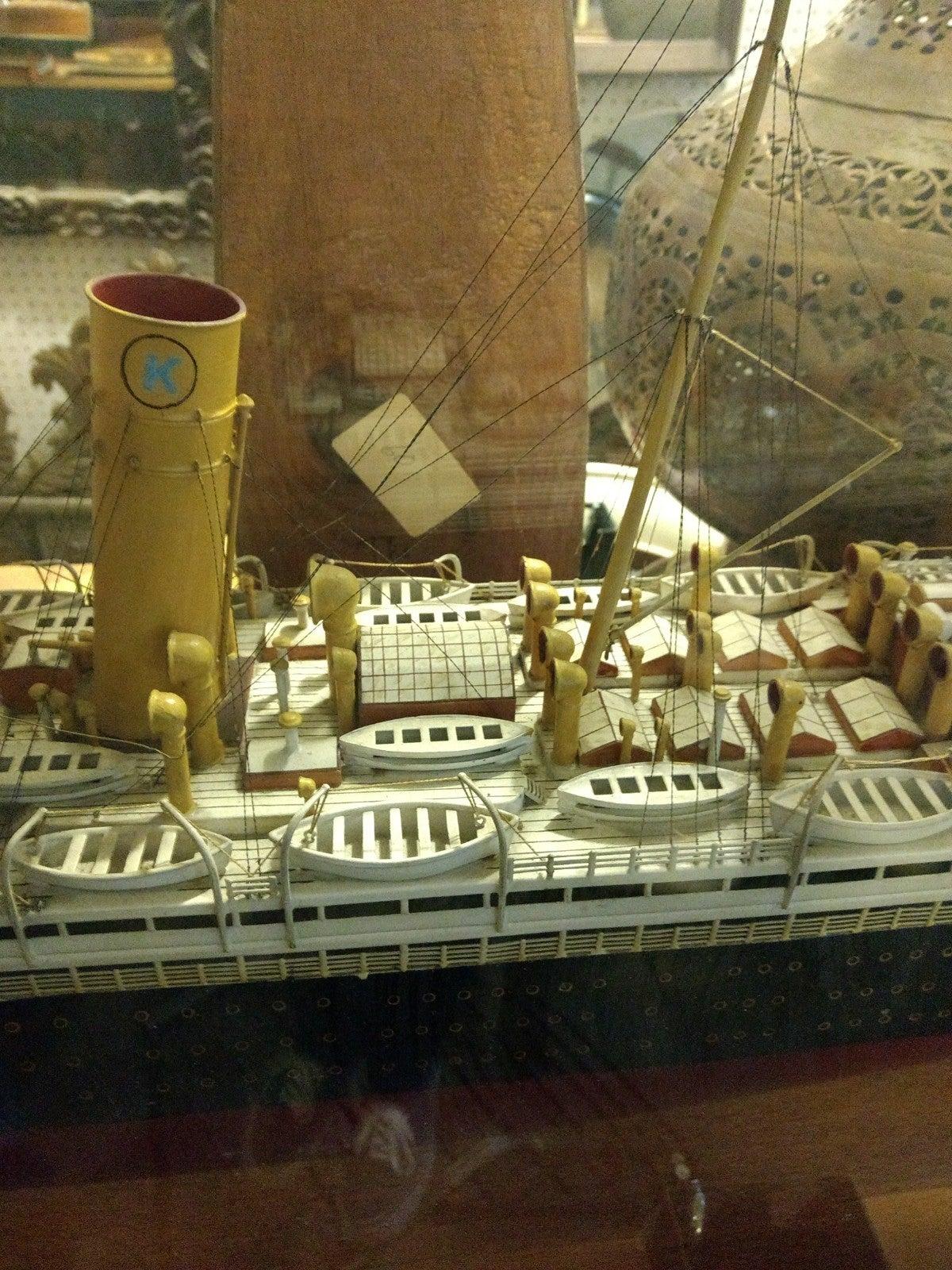 Brass German Luxury Liner Ship Model in Glass Case For Sale