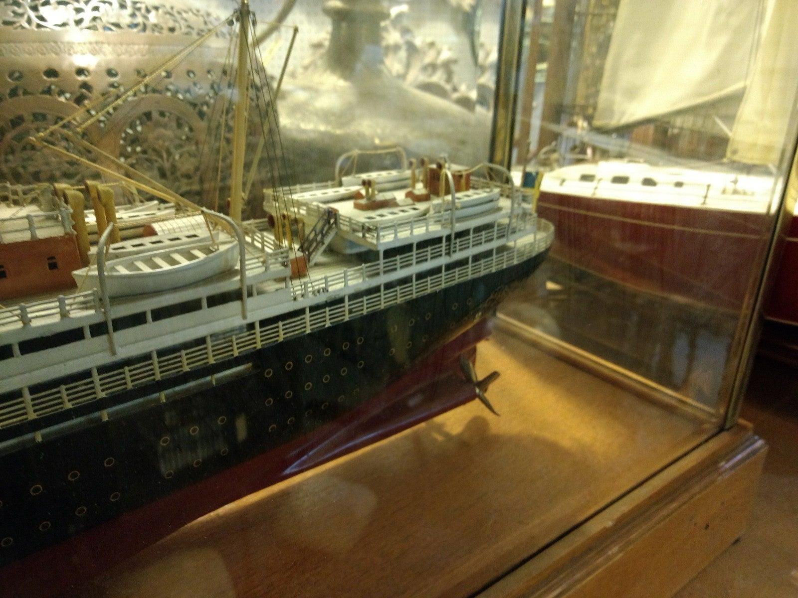 German Luxury Liner Ship Model in Glass Case For Sale 2