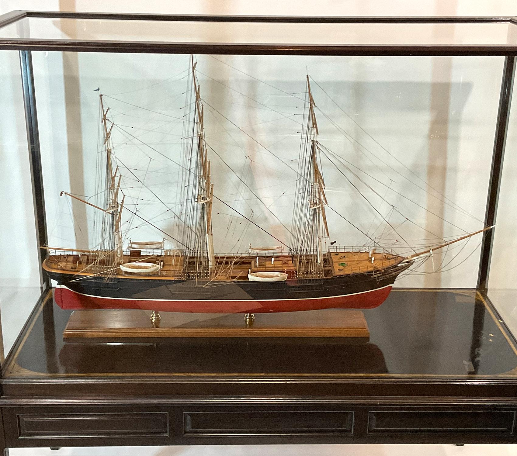 Outstanding ship model of the clipper ship Torrens by famous model maker Francis Crowell of Paramount Massachusetts. Plank on frame null and deck. Incredible rigging with all appropriate standing and running cords. Null is painted red below the