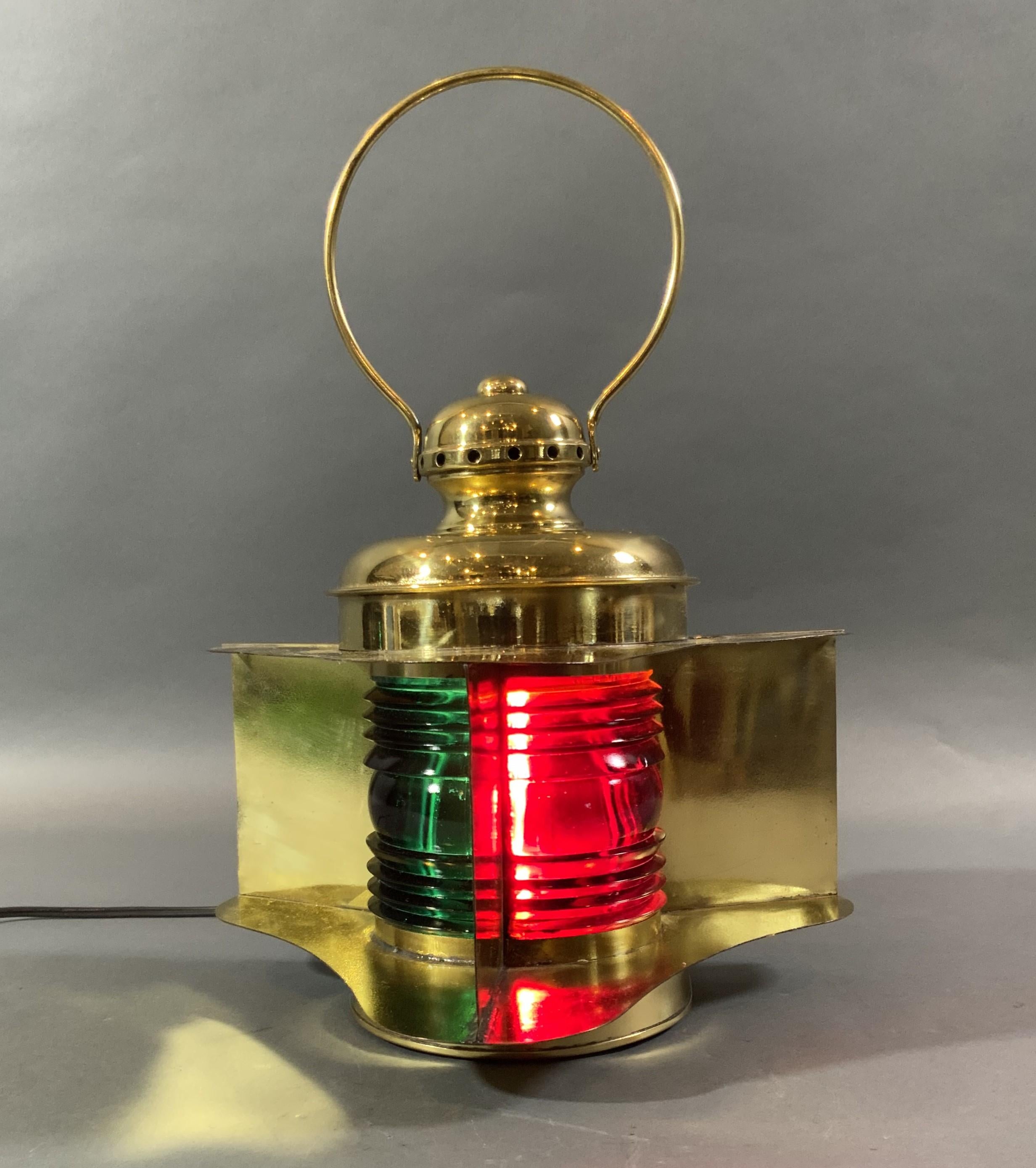 Early 20th Century Ship Port and Starboard Bow Lantern with Wide Shroud and Vane For Sale