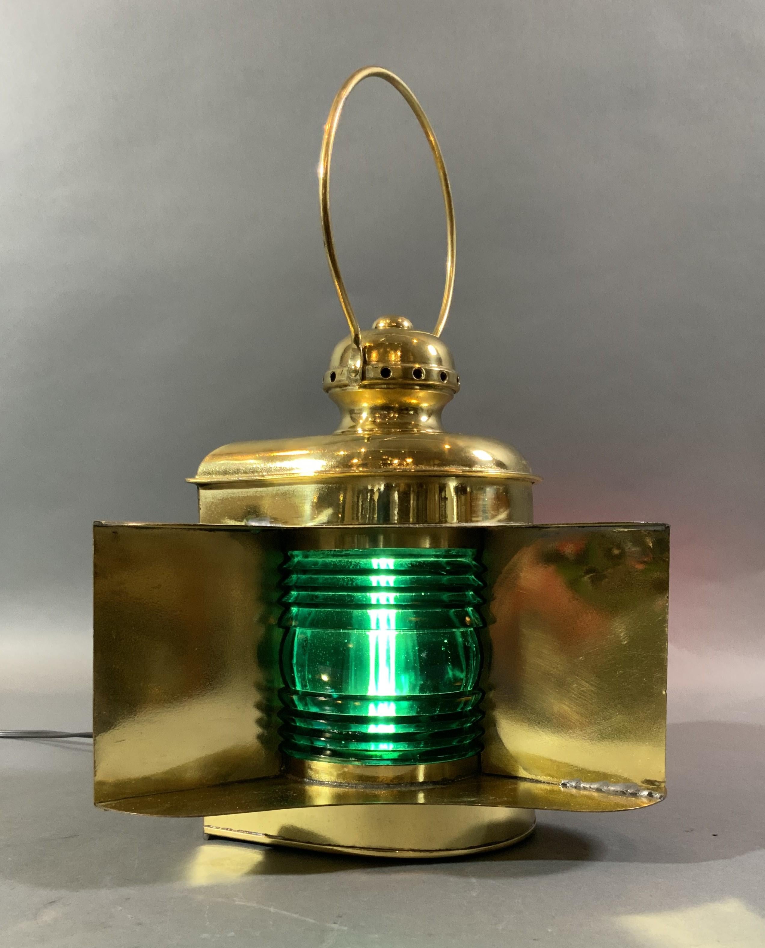 Brass Ship Port and Starboard Bow Lantern with Wide Shroud and Vane For Sale