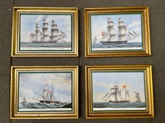 Ship Portraits in Porcelain by Bing & Grøndahl, 1970s, Set of 4