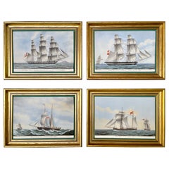 Ship Portraits in Porcelain by Bing & Grøndahl, 1970s, Set of 4