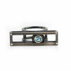 Ship Shape Oxidized Silver Aquamarine Statement Ring