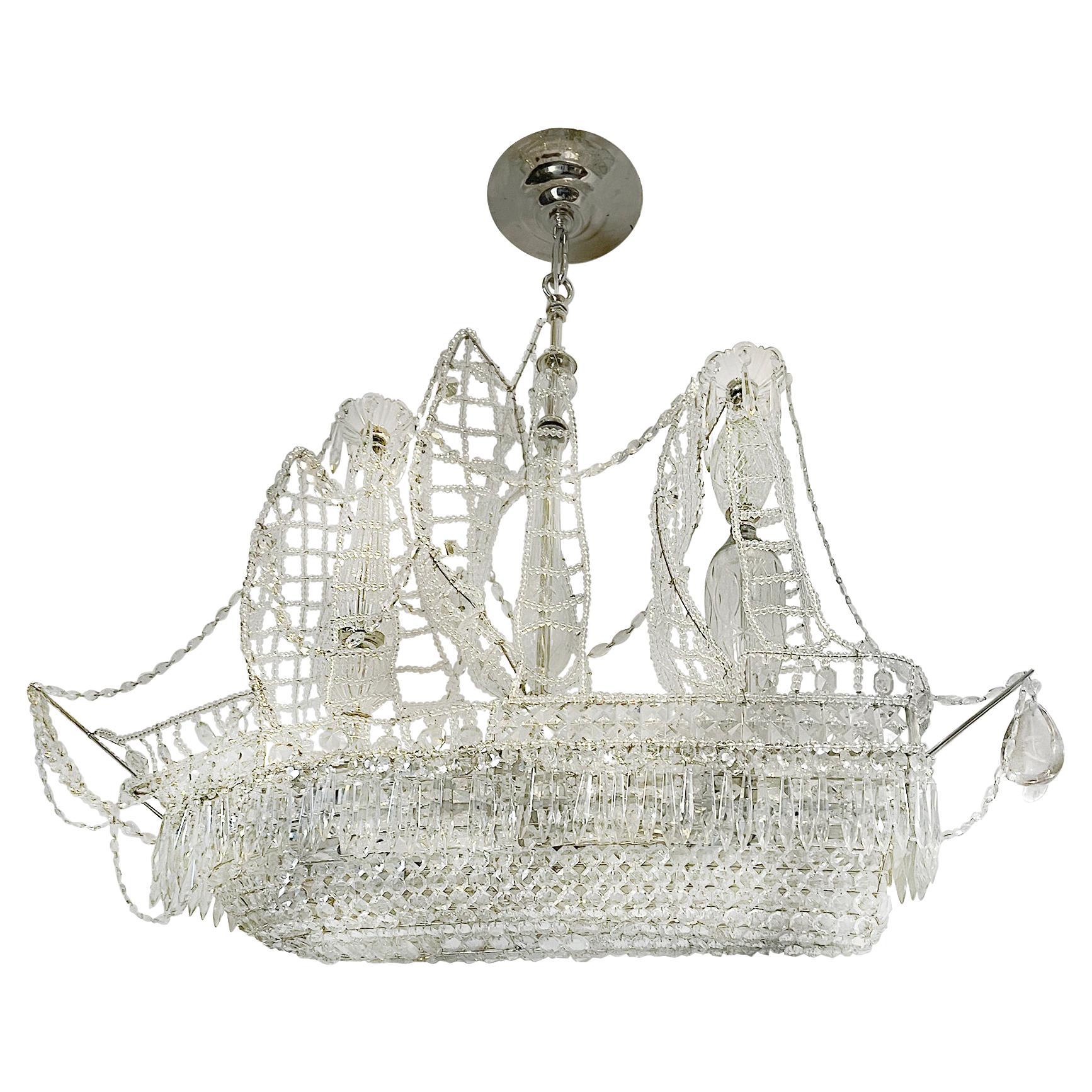 Ship-Shaped Crystal Chandelier For Sale
