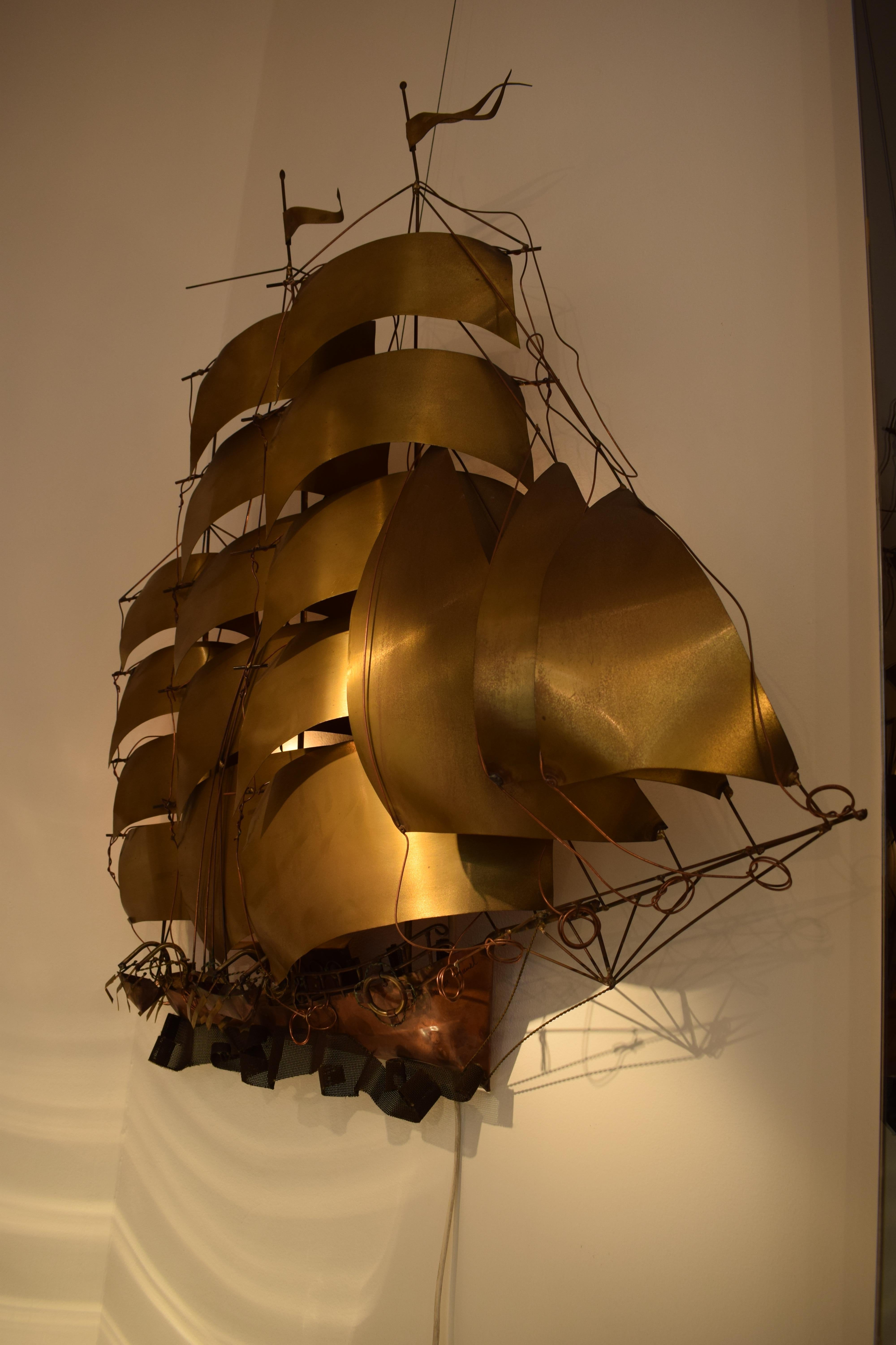 Mid-Century Modern Ship Wall Light in Solid Copper & Brass by Daniel d'Haeseleer For Sale