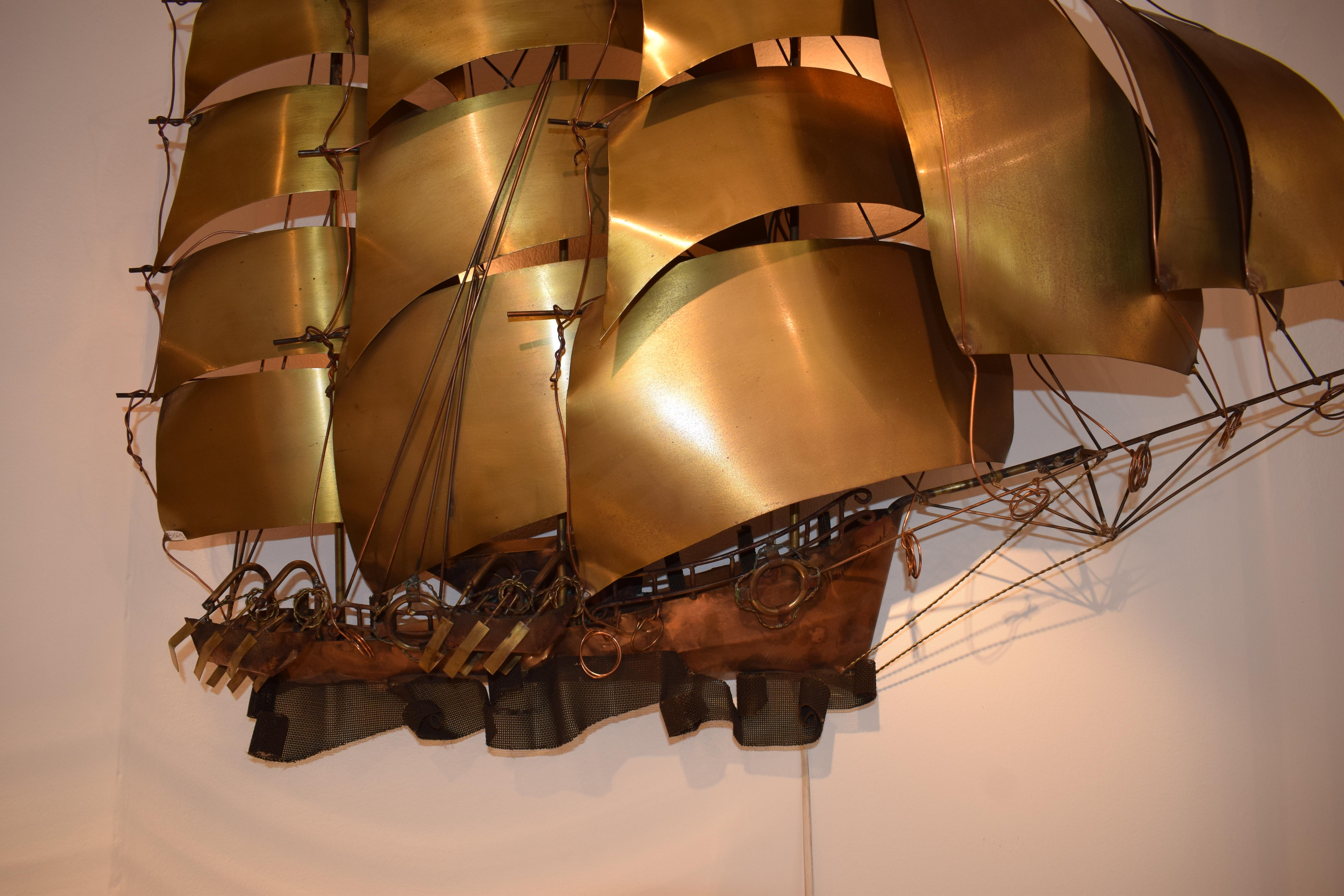Ship Wall Light in Solid Copper & Brass by Daniel d'Haeseleer In Good Condition For Sale In Brussels, BE