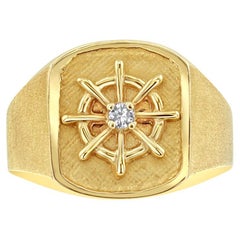 Anillo de rueda de barco/rueda de barco con centro de diamante y acabado satinado cepillado en el lateral