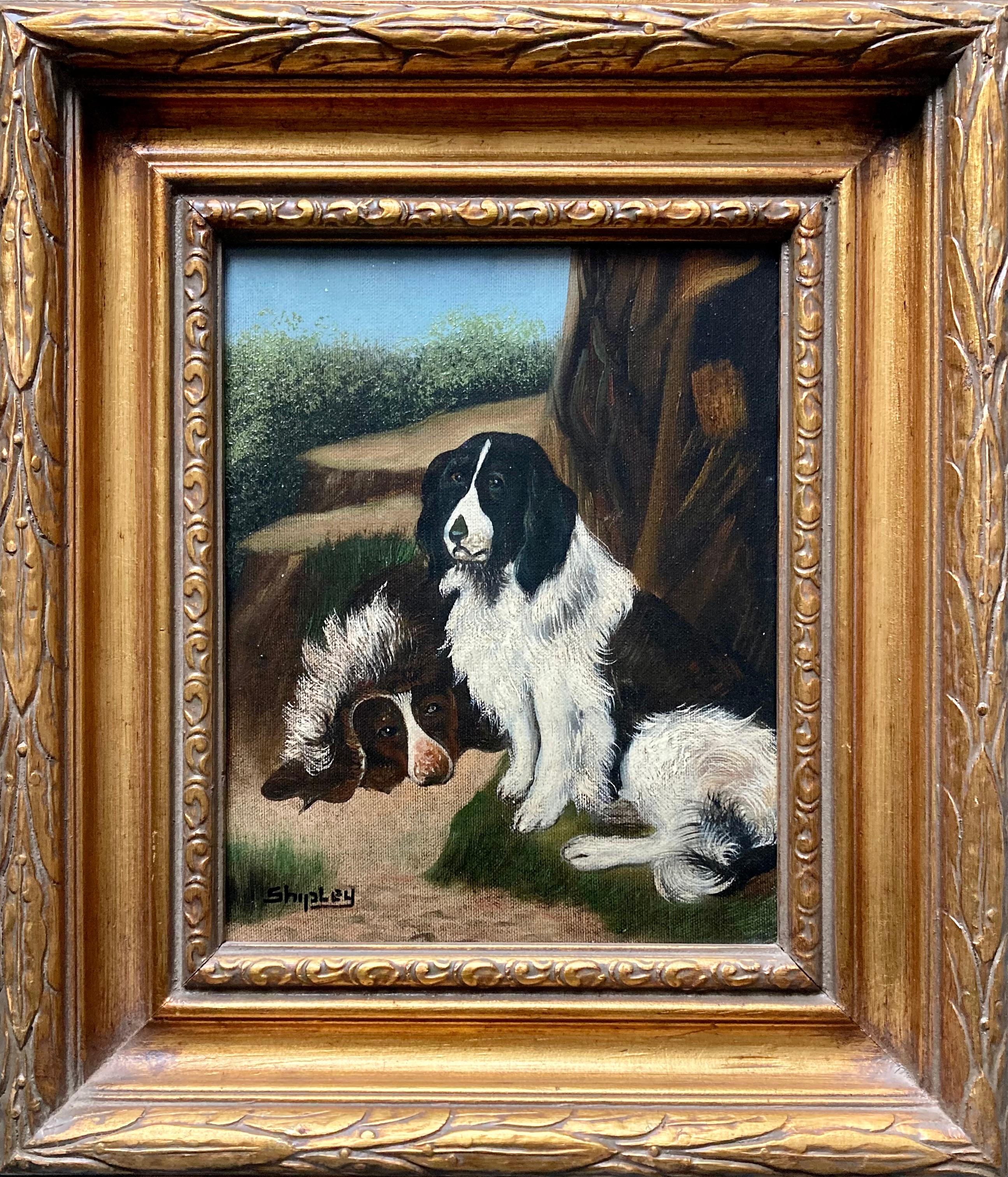 "Dogs in woods" - Painting by Shipley