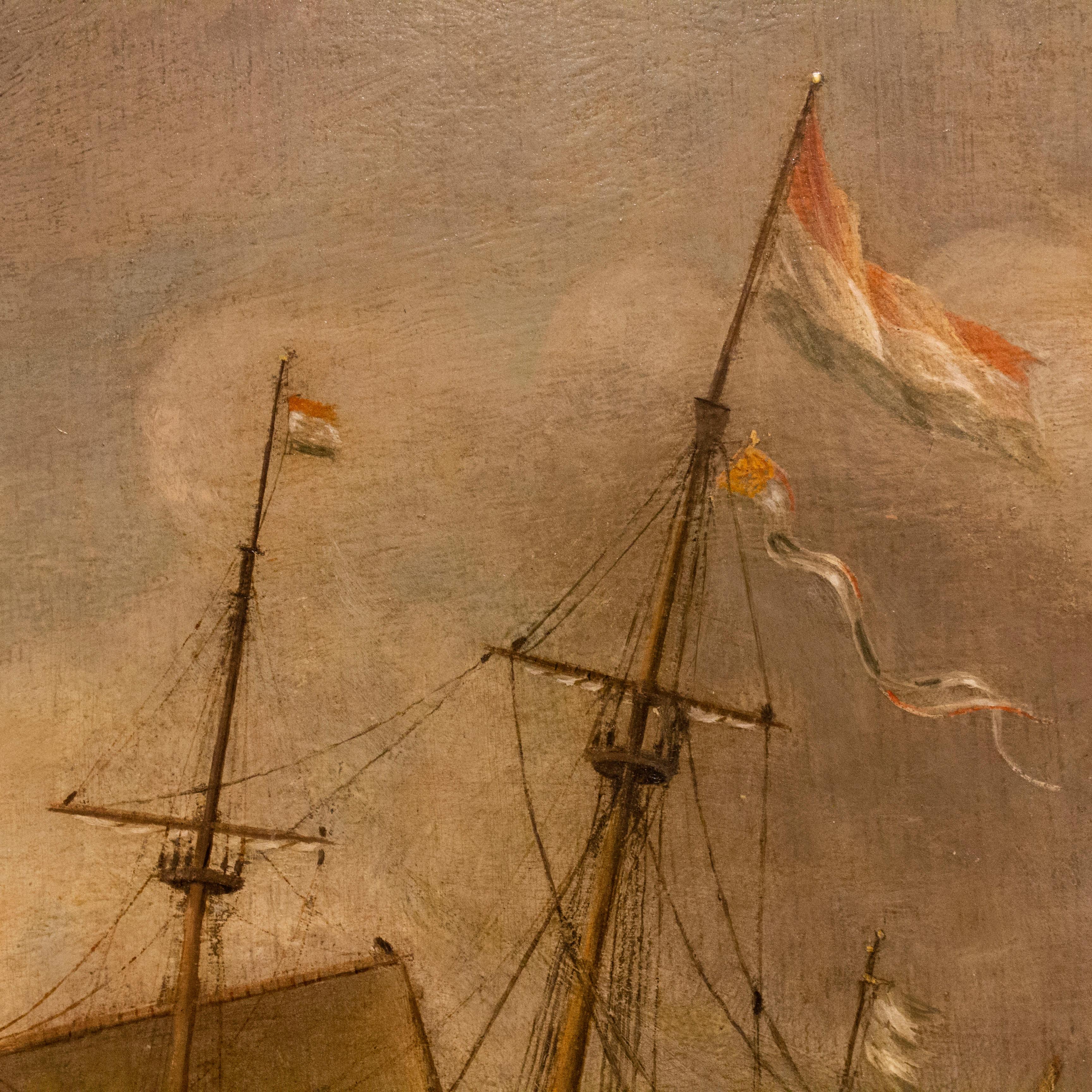 Baroque Shipping at Sea off Dordrecht, 17th Century, Marine Painting Oil on Panel