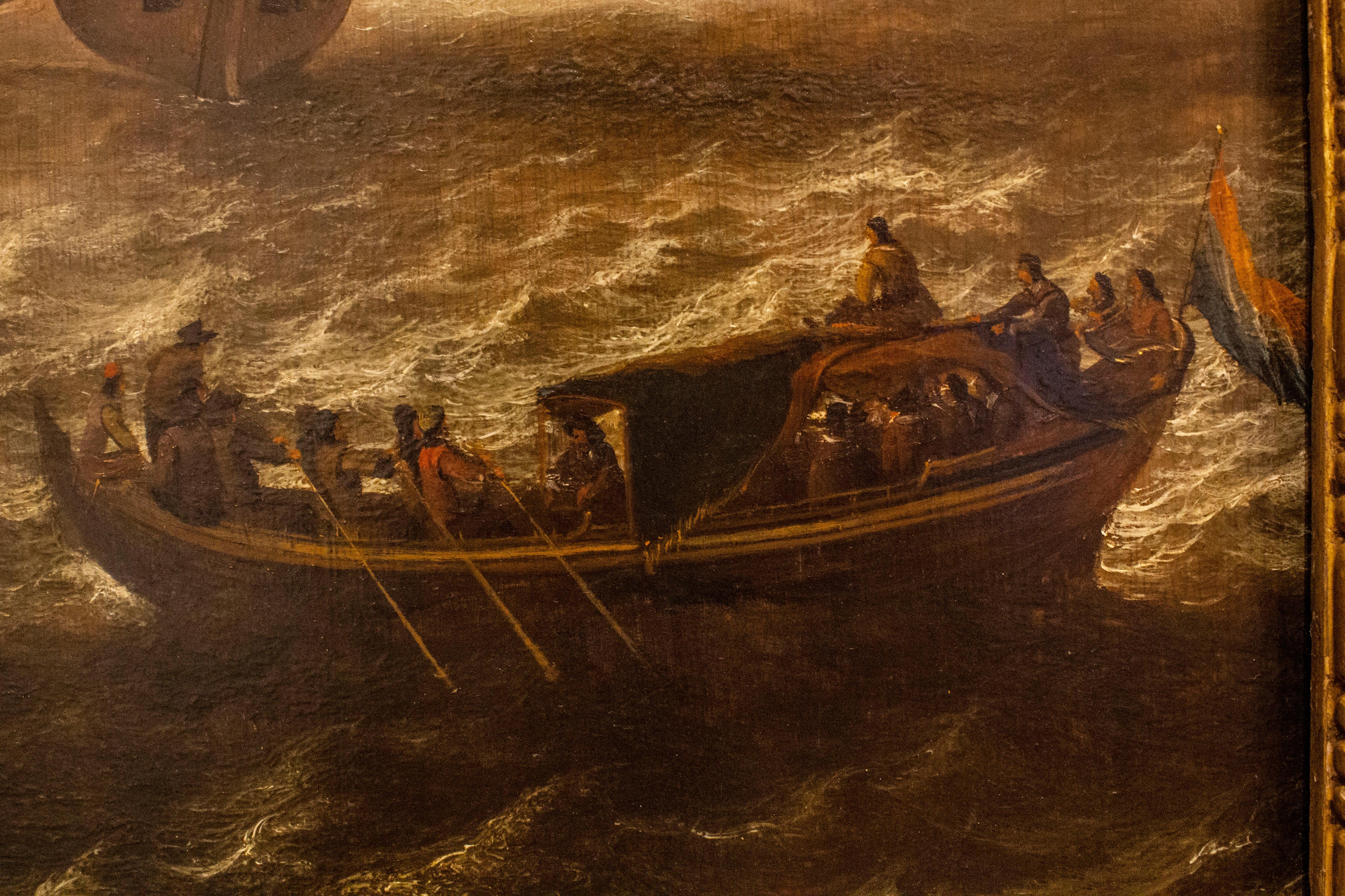 Dutch Shipping at Sea off Dordrecht, 17th Century, Marine Painting Oil on Panel