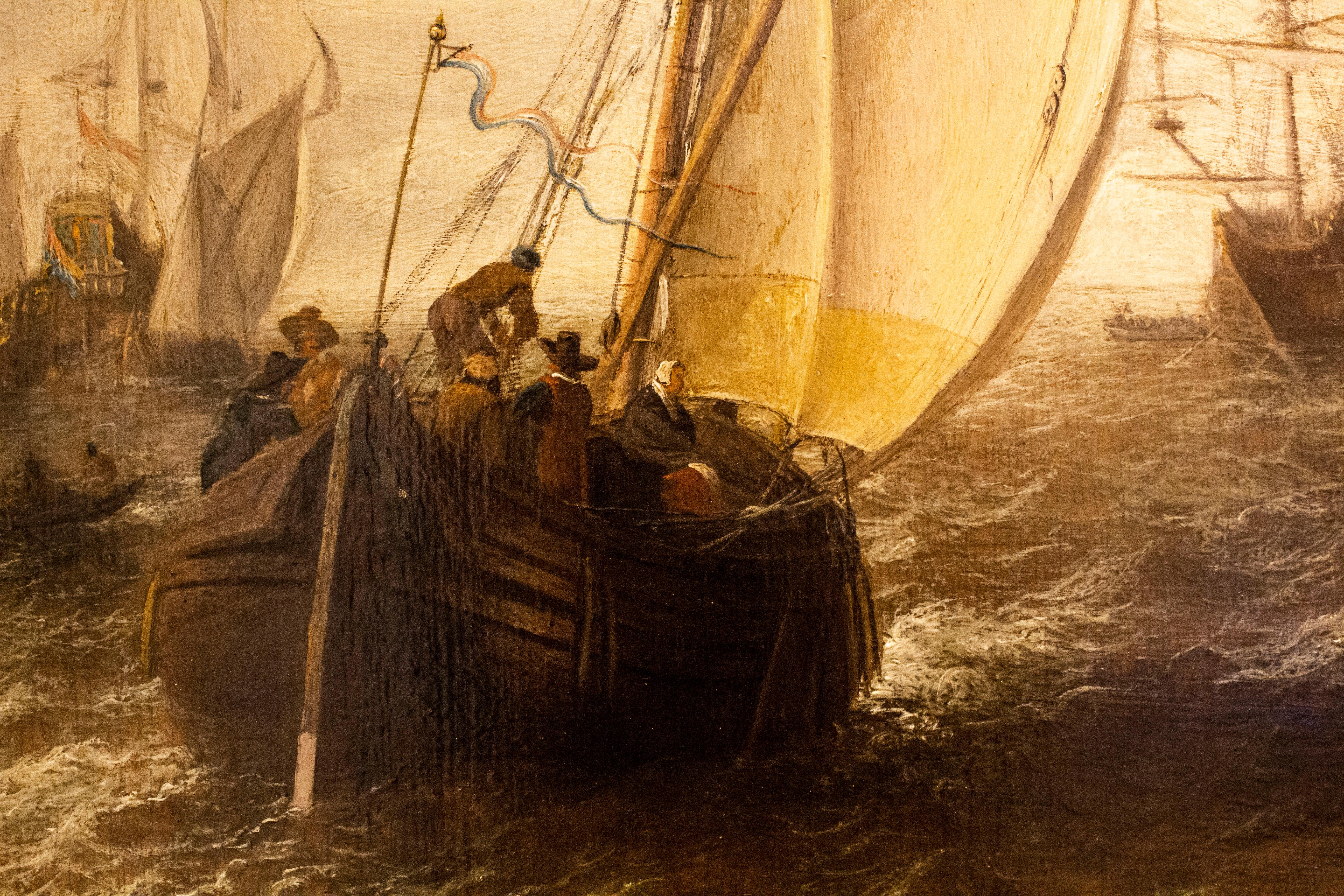 Painted Shipping at Sea off Dordrecht, 17th Century, Marine Painting Oil on Panel