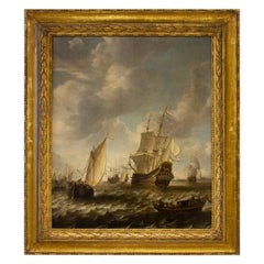 Used Shipping at Sea off Dordrecht, 17th Century, Marine Painting Oil on Panel