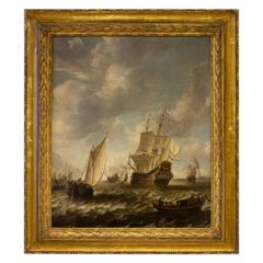 Shipping at Sea off Dordrecht, 17th Century, Marine Painting Oil on Panel