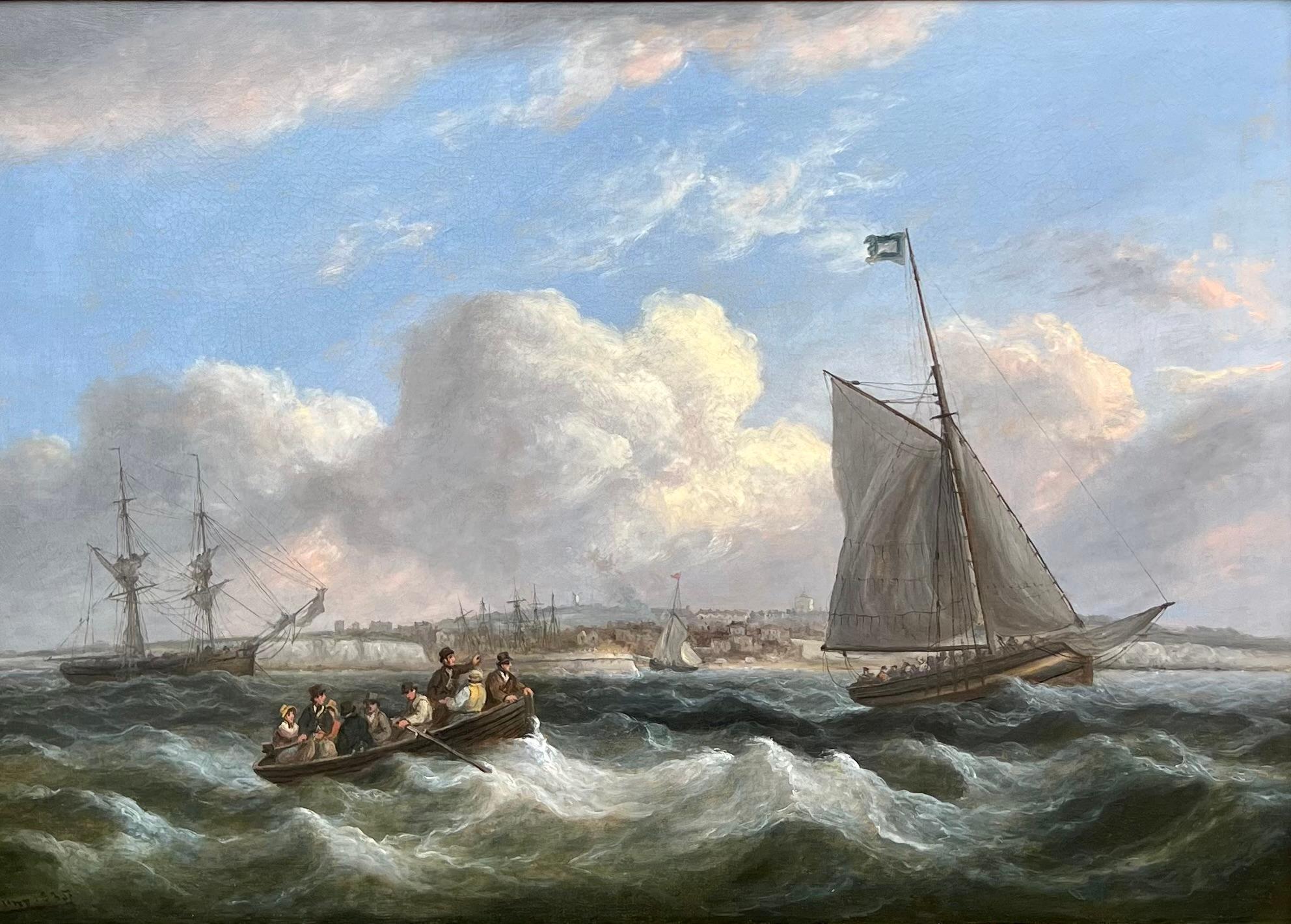 Shipping off the coast by English artist Thomas Luny.  Oil on canvas signed and dated 35' in the lower left.  Nice period and possibly original frame.  

Thomas Luny (1759–1837), born in Cornwall, probably at St Ewe, was an English artist and