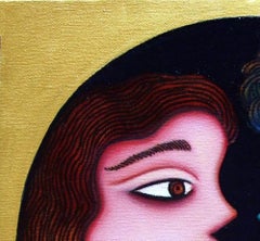 Paar, Acryl auf Leinwand, Grün, Rosa, Gelb, Brown Farben "Auf Lager"