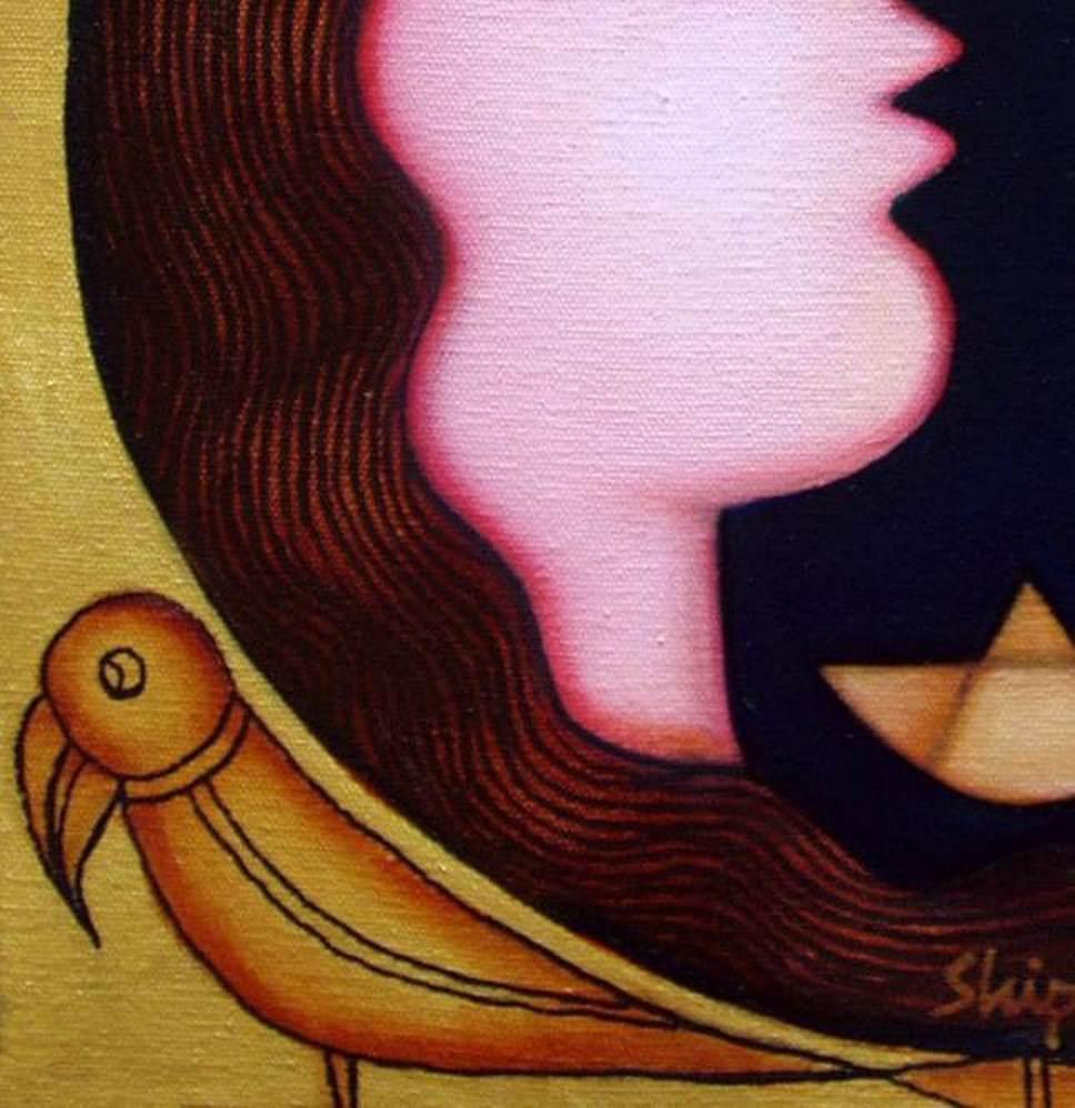 Couple, acrylique sur toile, couleurs Greene & Greene, Pink, Yellow, Brown 