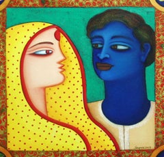 Indian Couple, Bengali Man-Women in Red, Yellow Saree, Traditional "In Stock"