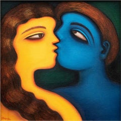 Desiderio, Acrilico e olio su tela, Giallo, Blu di un artista contemporaneo "In magazzino"