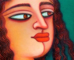 Indian Women, Acrylic on canvas, Red, Green, Brown by Indian Artist "In Stock"
