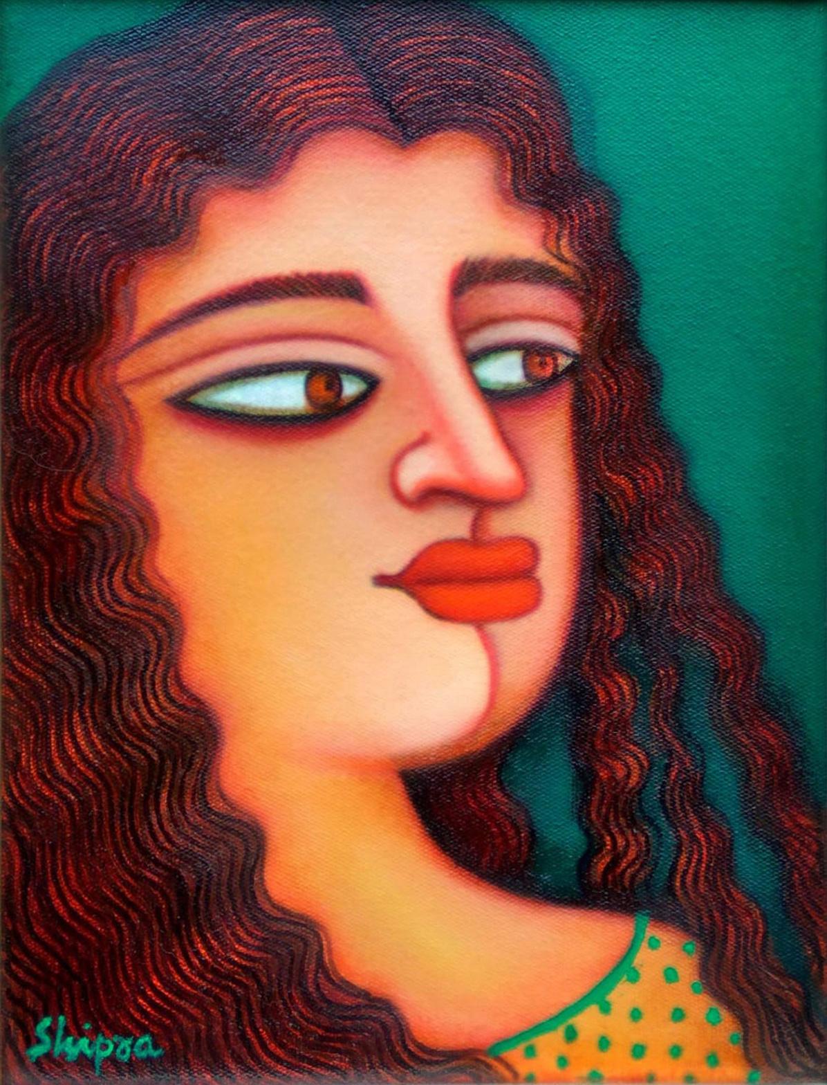 Indian Women, Acrylic on canvas, Red, Green, Brown by Indian Artist "In Stock"