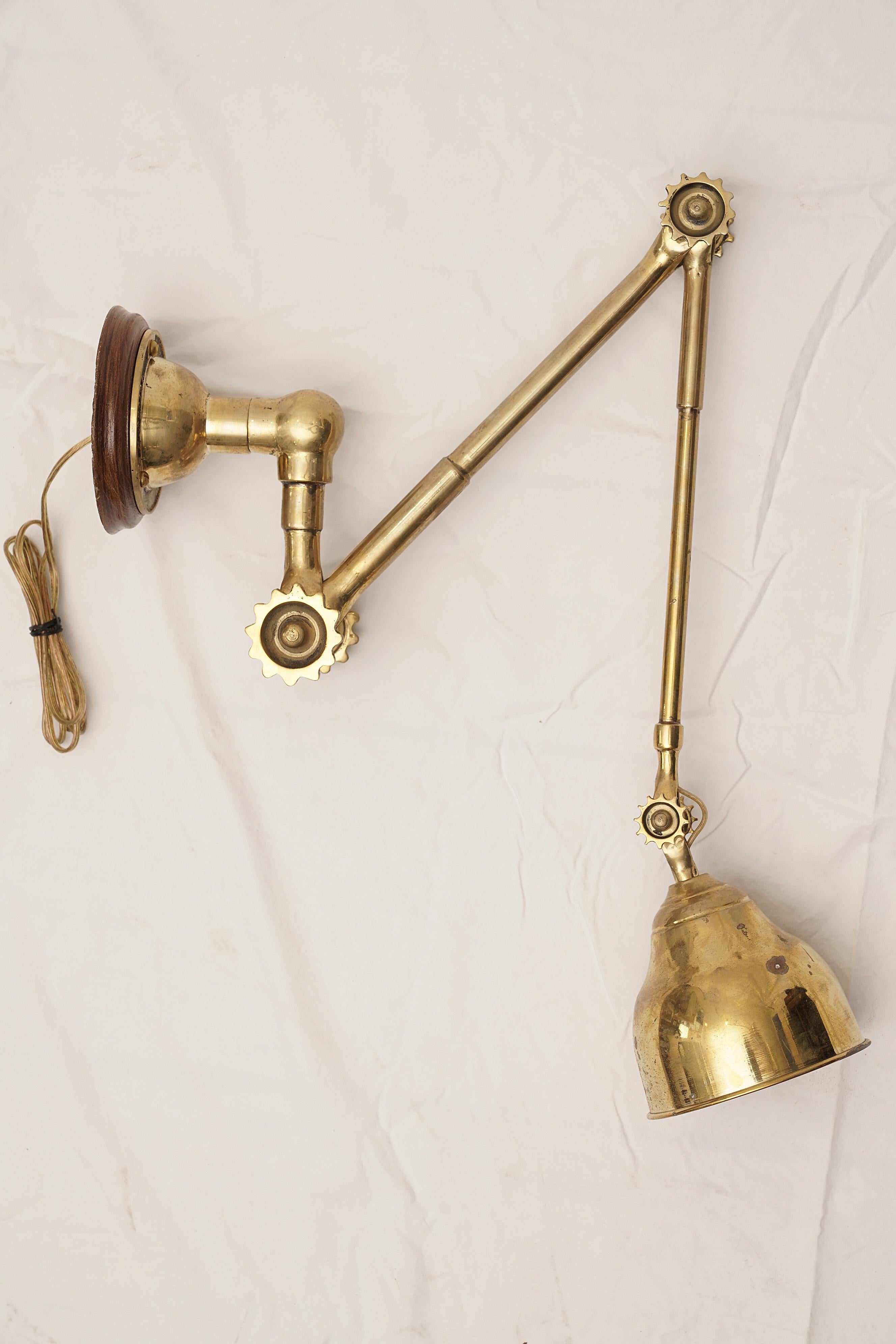 Ship's Adjustable, Swing-Out Brass Wall Light, Pair Available In Excellent Condition In Nantucket, MA