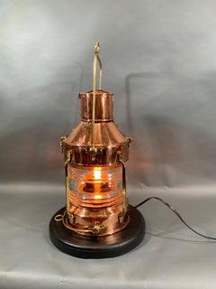Lanterne d'ancre de navire en cuivre et laiton avec lentille en verre fresnel de R.C. Murray
