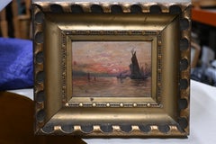 Ships at Sunset Oil Painting on Board