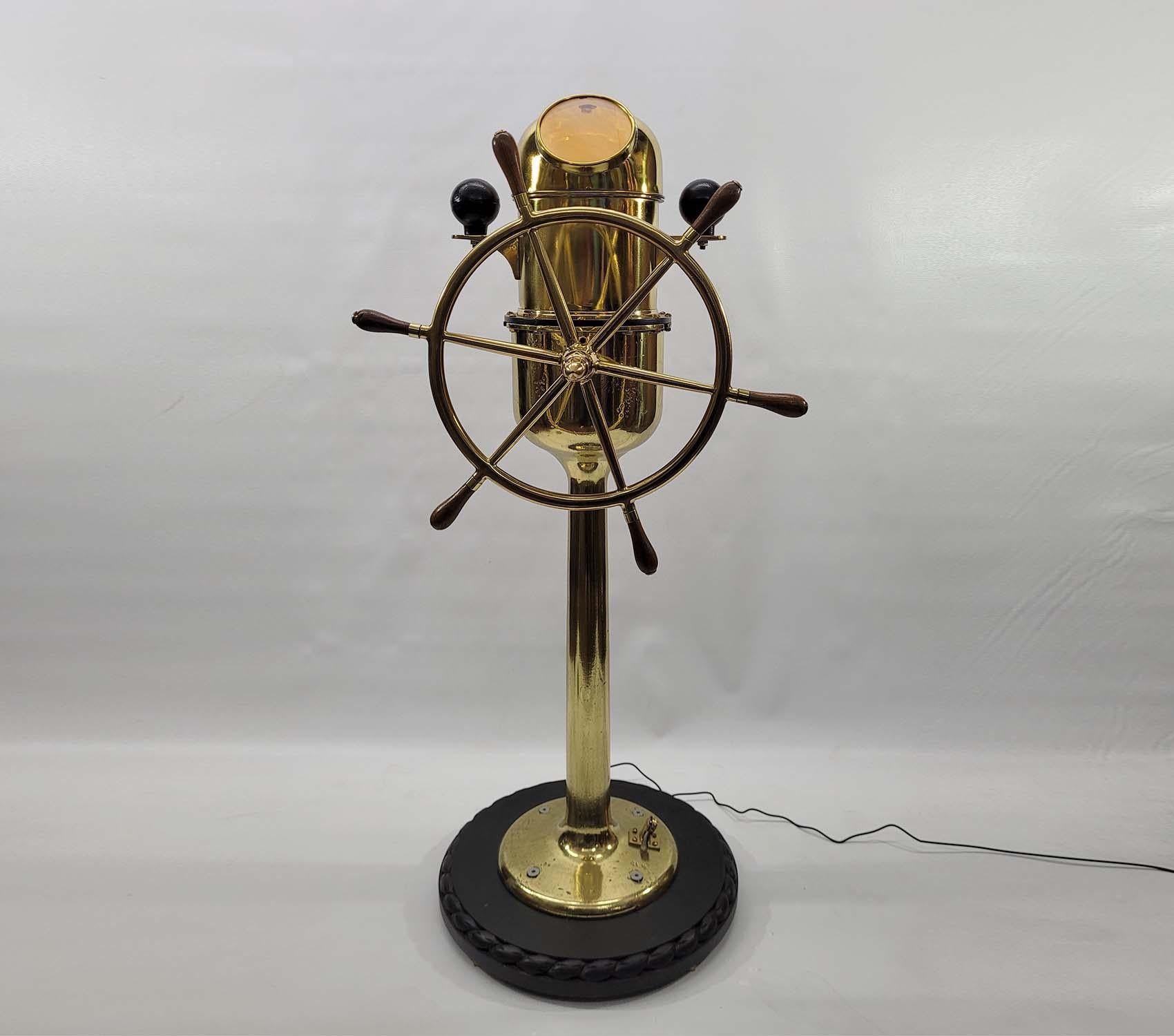 Polished Ships Binnacle with Wheel on Pedestal