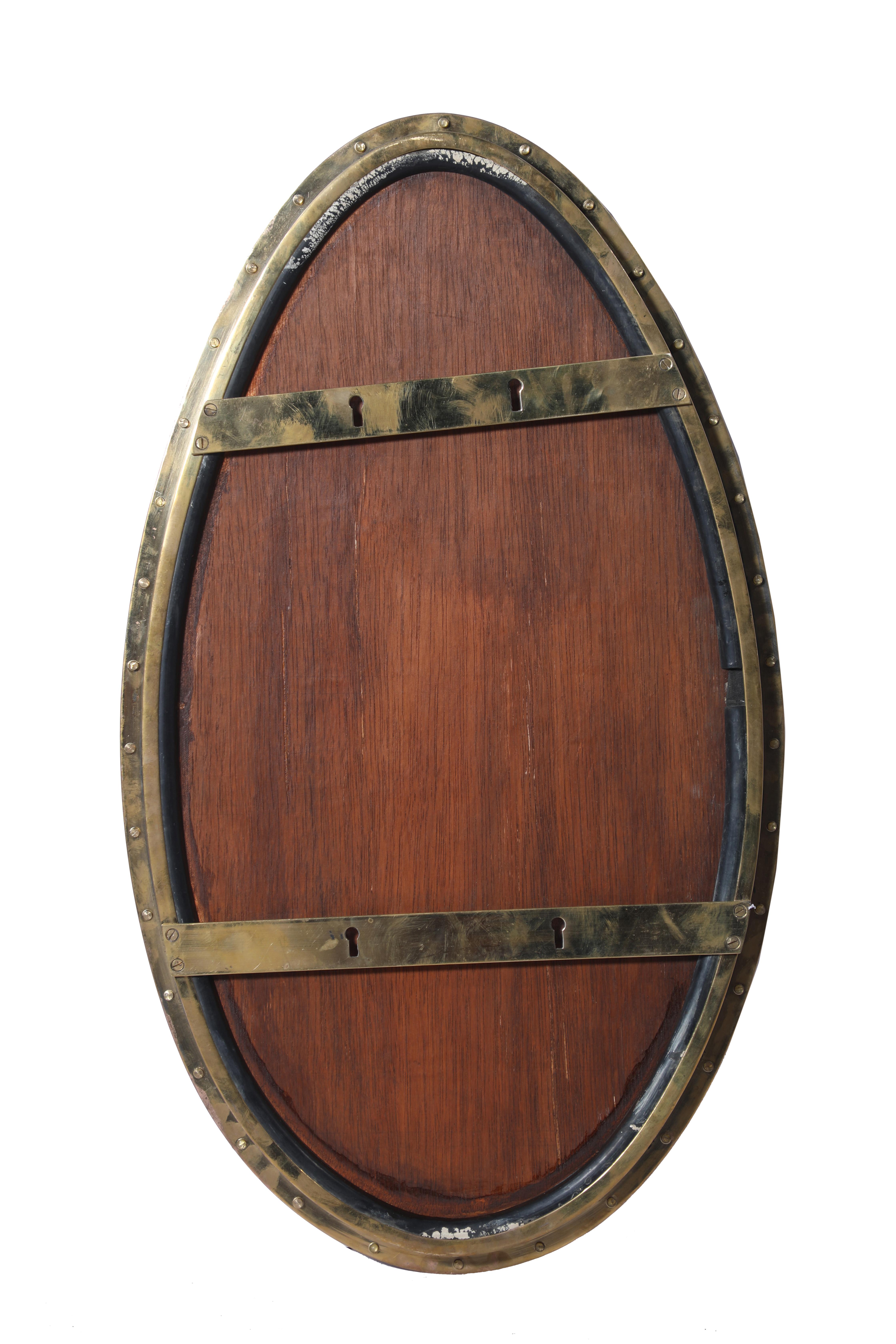 Industrial Ship's Brass Porthole Window converted to Nautical Wall Mirror For Sale